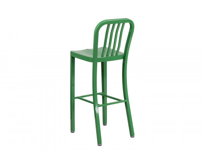 BLNK Gael Commercial Metal Indoor-Outdoor Bar Stool with Vertical Slat Back - Green