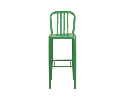 BLNK Gael Commercial Metal Indoor-Outdoor Bar Stool with Vertical Slat Back - Green