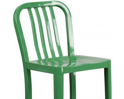 BLNK Gael Commercial Metal Indoor-Outdoor Bar Stool with Vertical Slat Back - Green