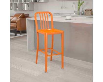 BLNK Gael Commercial Metal Indoor-Outdoor Bar Stool with Vertical Slat Back