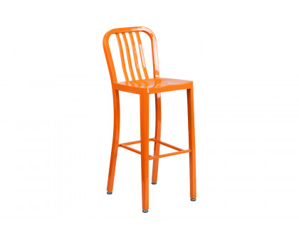 BLNK Gael Commercial Metal Indoor-Outdoor Bar Stool with Vertical Slat Back - Orange