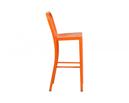 BLNK Gael Commercial Metal Indoor-Outdoor Bar Stool with Vertical Slat Back - Orange