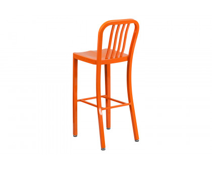 BLNK Gael Commercial Metal Indoor-Outdoor Bar Stool with Vertical Slat Back - Orange