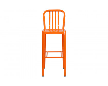 BLNK Gael Commercial Metal Indoor-Outdoor Bar Stool with Vertical Slat Back - Orange