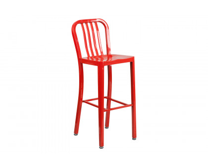 BLNK Gael Commercial Metal Indoor-Outdoor Bar Stool with Vertical Slat Back - Red