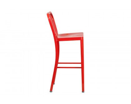 BLNK Gael Commercial Metal Indoor-Outdoor Bar Stool with Vertical Slat Back - Red