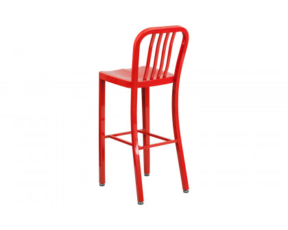 BLNK Gael Commercial Metal Indoor-Outdoor Bar Stool with Vertical Slat Back - Red