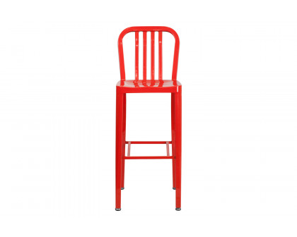 BLNK Gael Commercial Metal Indoor-Outdoor Bar Stool with Vertical Slat Back - Red