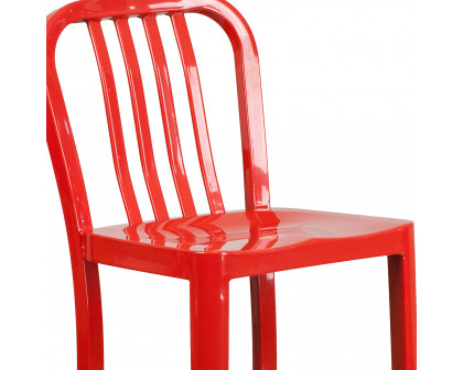 BLNK Gael Commercial Metal Indoor-Outdoor Bar Stool with Vertical Slat Back - Red