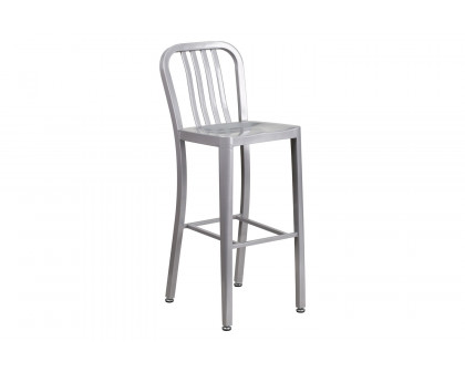 BLNK Gael Commercial Metal Indoor-Outdoor Bar Stool with Vertical Slat Back - Silver