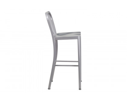 BLNK Gael Commercial Metal Indoor-Outdoor Bar Stool with Vertical Slat Back - Silver