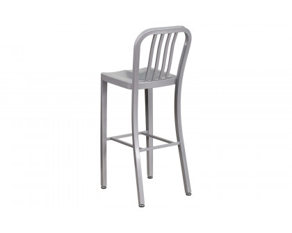 BLNK Gael Commercial Metal Indoor-Outdoor Bar Stool with Vertical Slat Back - Silver