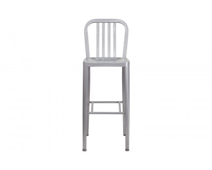 BLNK Gael Commercial Metal Indoor-Outdoor Bar Stool with Vertical Slat Back - Silver