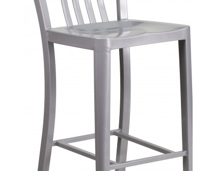 BLNK Gael Commercial Metal Indoor-Outdoor Bar Stool with Vertical Slat Back - Silver