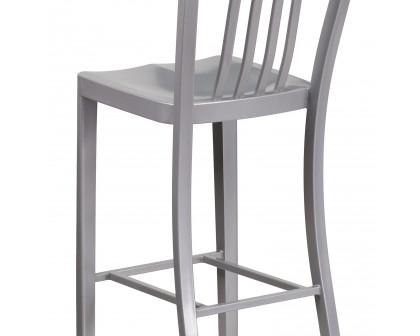 BLNK Gael Commercial Metal Indoor-Outdoor Bar Stool with Vertical Slat Back - Silver