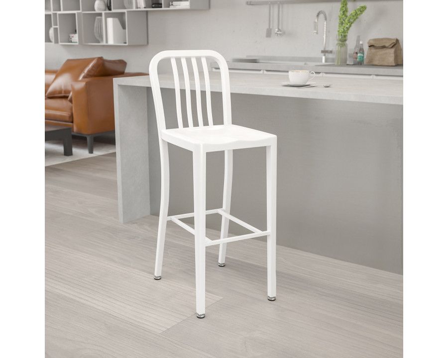 BLNK Gael Commercial Metal Indoor-Outdoor Bar Stool with Vertical Slat Back