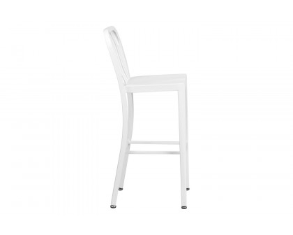 BLNK Gael Commercial Metal Indoor-Outdoor Bar Stool with Vertical Slat Back - White