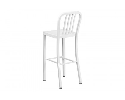 BLNK Gael Commercial Metal Indoor-Outdoor Bar Stool with Vertical Slat Back - White