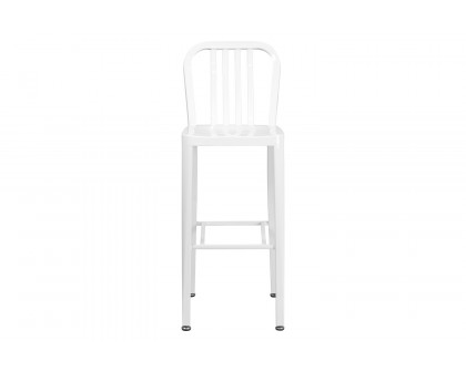 BLNK Gael Commercial Metal Indoor-Outdoor Bar Stool with Vertical Slat Back - White