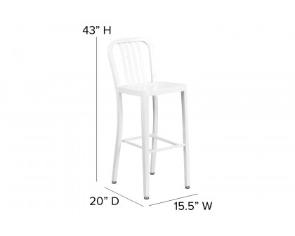 BLNK Gael Commercial Metal Indoor-Outdoor Bar Stool with Vertical Slat Back - White