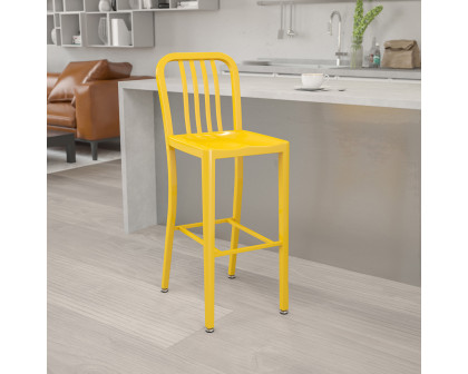 BLNK Gael Commercial Metal Indoor-Outdoor Bar Stool with Vertical Slat Back