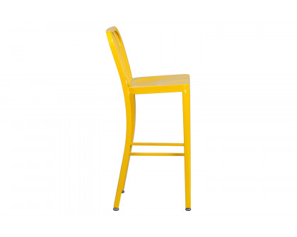 BLNK Gael Commercial Metal Indoor-Outdoor Bar Stool with Vertical Slat Back - Yellow