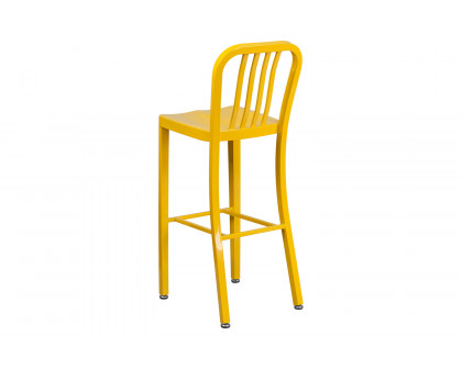 BLNK Gael Commercial Metal Indoor-Outdoor Bar Stool with Vertical Slat Back - Yellow