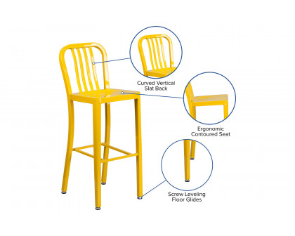 BLNK Gael Commercial Metal Indoor-Outdoor Bar Stool with Vertical Slat Back - Yellow