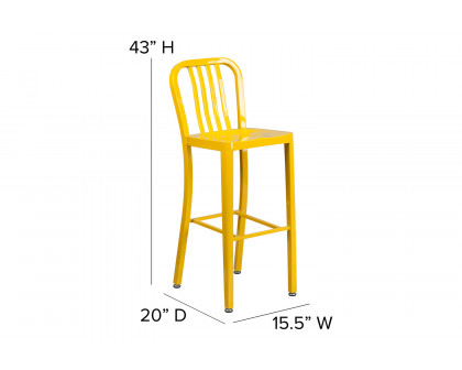 BLNK Gael Commercial Metal Indoor-Outdoor Bar Stool with Vertical Slat Back - Yellow