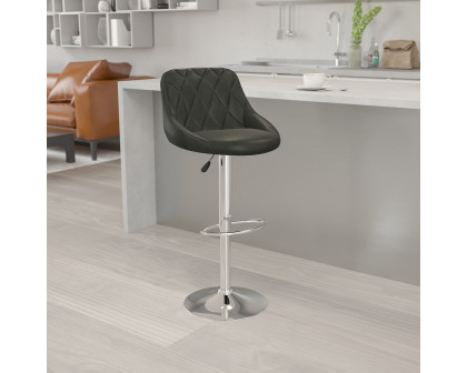 BLNK Dale Contemporary Vinyl Bucket Seat Adjustable Height Bar Stool with Diamond Pattern Back and Chrome Base