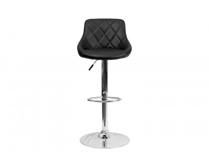 BLNK Dale Contemporary Vinyl Bucket Seat Adjustable Height Bar Stool with Diamond Pattern Back and Chrome Base - Black