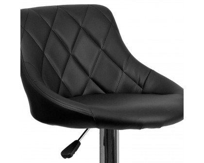 BLNK Dale Contemporary Vinyl Bucket Seat Adjustable Height Bar Stool with Diamond Pattern Back and Chrome Base - Black