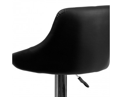 BLNK Dale Contemporary Vinyl Bucket Seat Adjustable Height Bar Stool with Diamond Pattern Back and Chrome Base - Black