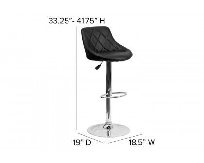 BLNK Dale Contemporary Vinyl Bucket Seat Adjustable Height Bar Stool with Diamond Pattern Back and Chrome Base - Black