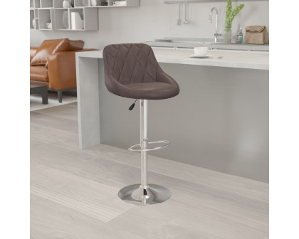 BLNK Dale Contemporary Vinyl Bucket Seat Adjustable Height Bar Stool with Diamond Pattern Back and Chrome Base