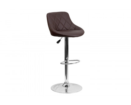 BLNK Dale Contemporary Vinyl Bucket Seat Adjustable Height Bar Stool with Diamond Pattern Back and Chrome Base - Brown