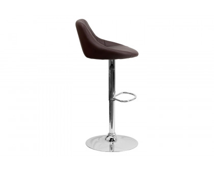 BLNK Dale Contemporary Vinyl Bucket Seat Adjustable Height Bar Stool with Diamond Pattern Back and Chrome Base - Brown