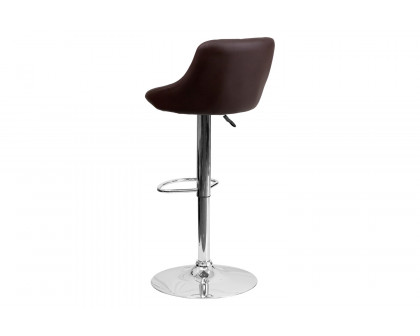 BLNK Dale Contemporary Vinyl Bucket Seat Adjustable Height Bar Stool with Diamond Pattern Back and Chrome Base - Brown