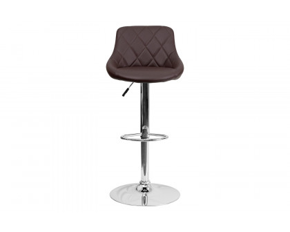 BLNK Dale Contemporary Vinyl Bucket Seat Adjustable Height Bar Stool with Diamond Pattern Back and Chrome Base - Brown