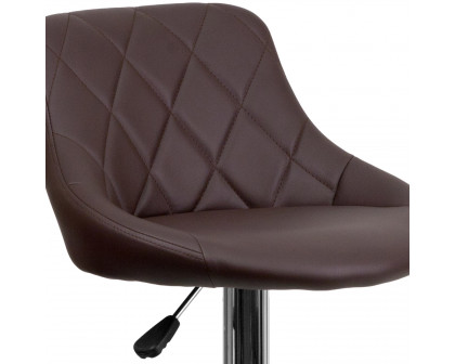 BLNK Dale Contemporary Vinyl Bucket Seat Adjustable Height Bar Stool with Diamond Pattern Back and Chrome Base - Brown