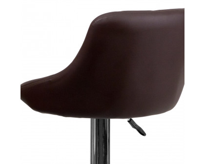 BLNK Dale Contemporary Vinyl Bucket Seat Adjustable Height Bar Stool with Diamond Pattern Back and Chrome Base - Brown