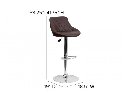 BLNK Dale Contemporary Vinyl Bucket Seat Adjustable Height Bar Stool with Diamond Pattern Back and Chrome Base - Brown