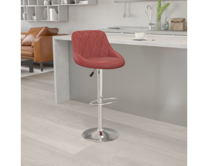 BLNK Dale Contemporary Vinyl Bucket Seat Adjustable Height Bar Stool with Diamond Pattern Back and Chrome Base