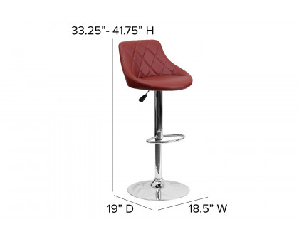 BLNK™ Dale Contemporary Vinyl Bucket Seat Adjustable Height Bar Stool with Diamond Pattern Back and Chrome Base - Burgundy