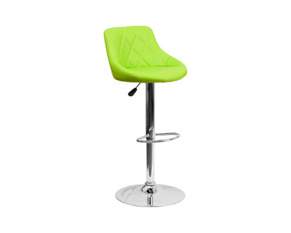 BLNK Dale Contemporary Vinyl Bucket Seat Adjustable Height Bar Stool with Diamond Pattern Back and Chrome Base - Green