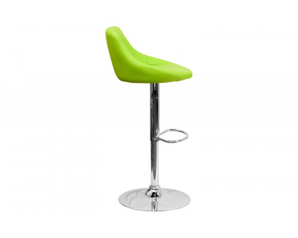 BLNK Dale Contemporary Vinyl Bucket Seat Adjustable Height Bar Stool with Diamond Pattern Back and Chrome Base - Green