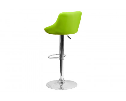 BLNK Dale Contemporary Vinyl Bucket Seat Adjustable Height Bar Stool with Diamond Pattern Back and Chrome Base - Green