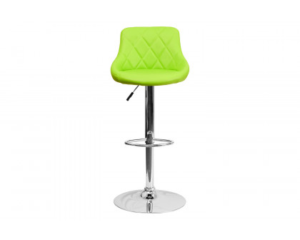 BLNK Dale Contemporary Vinyl Bucket Seat Adjustable Height Bar Stool with Diamond Pattern Back and Chrome Base - Green