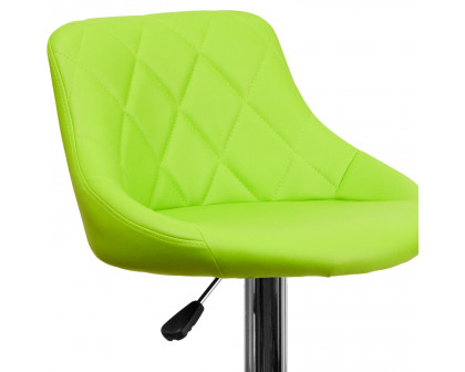 BLNK Dale Contemporary Vinyl Bucket Seat Adjustable Height Bar Stool with Diamond Pattern Back and Chrome Base - Green