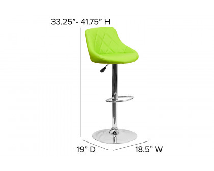 BLNK Dale Contemporary Vinyl Bucket Seat Adjustable Height Bar Stool with Diamond Pattern Back and Chrome Base - Green